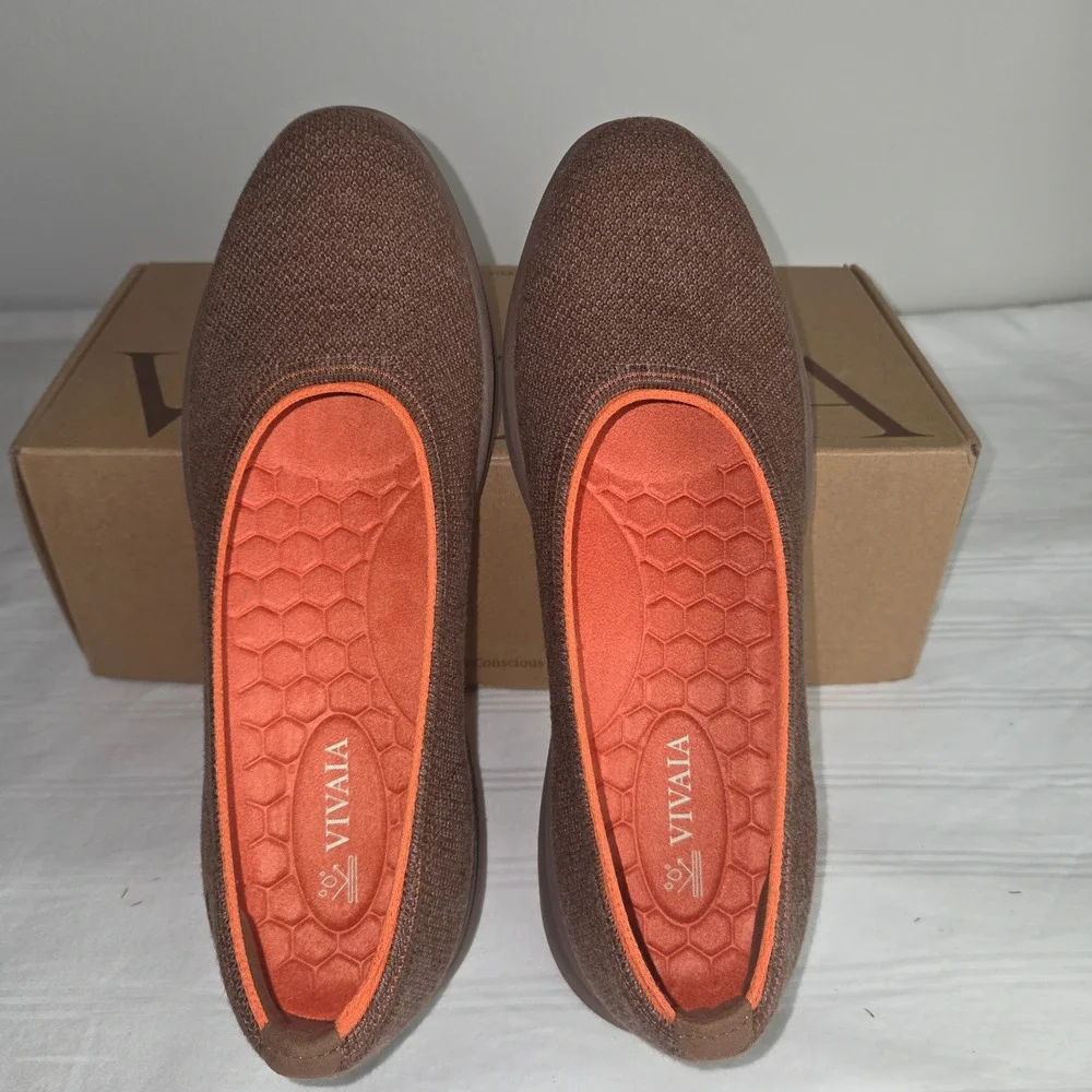 VIVAIA Izabel Coffee Orange Wool Water Repellent Flats Womens US 8.5 EU 39.5